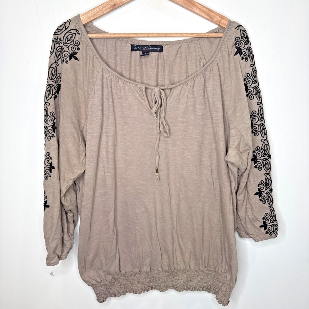 Embroidered Banded Peasant Boho Tie Tunic Boho Goblincore Fairy Popover Keyhole